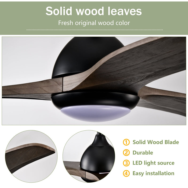 52" Solid Wood Blades Ceiling Fan with Light and Remote Control by HouseOfZazla