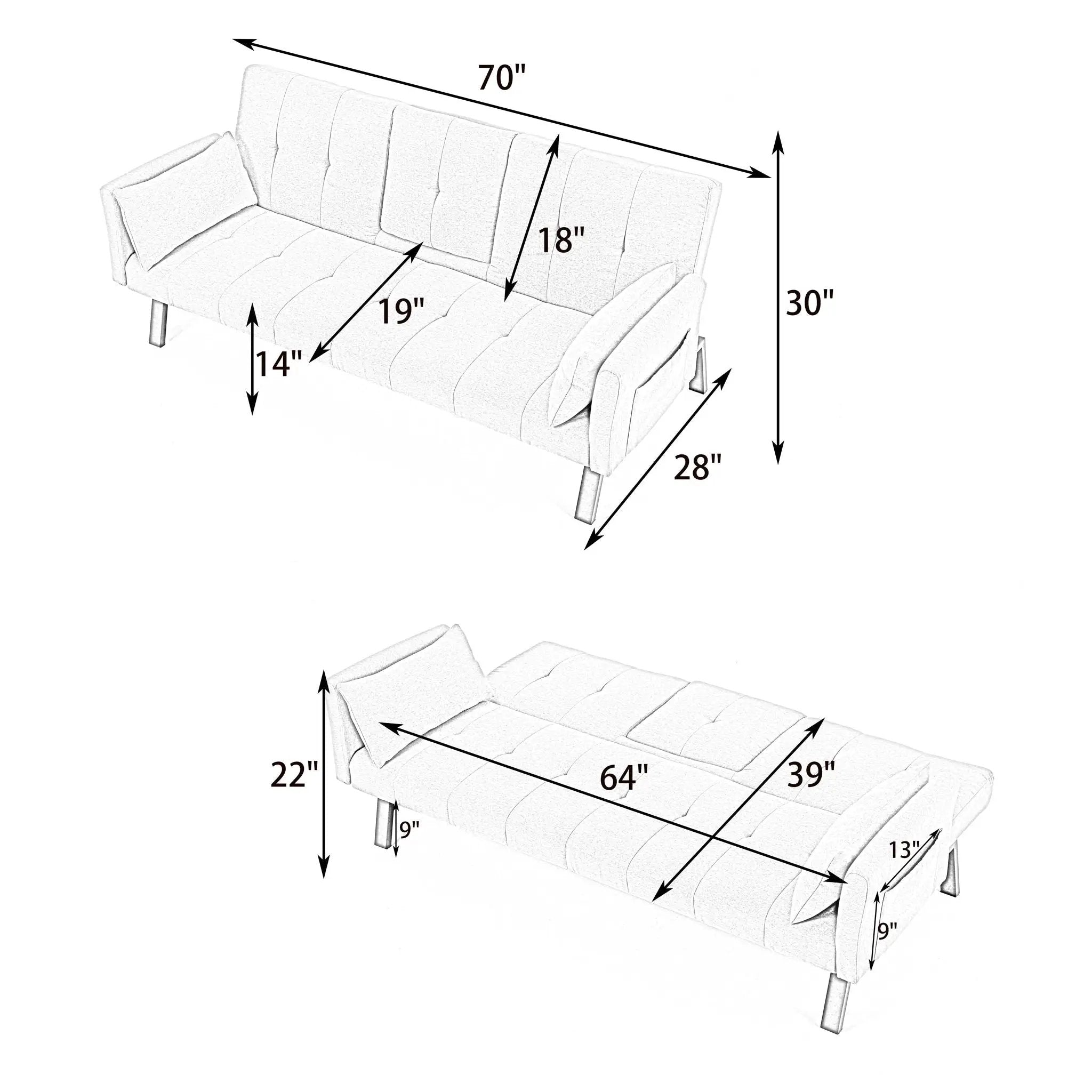 Sofa Bed With Foldable Design And Cup Holder - Green by Unique Piece Furniture