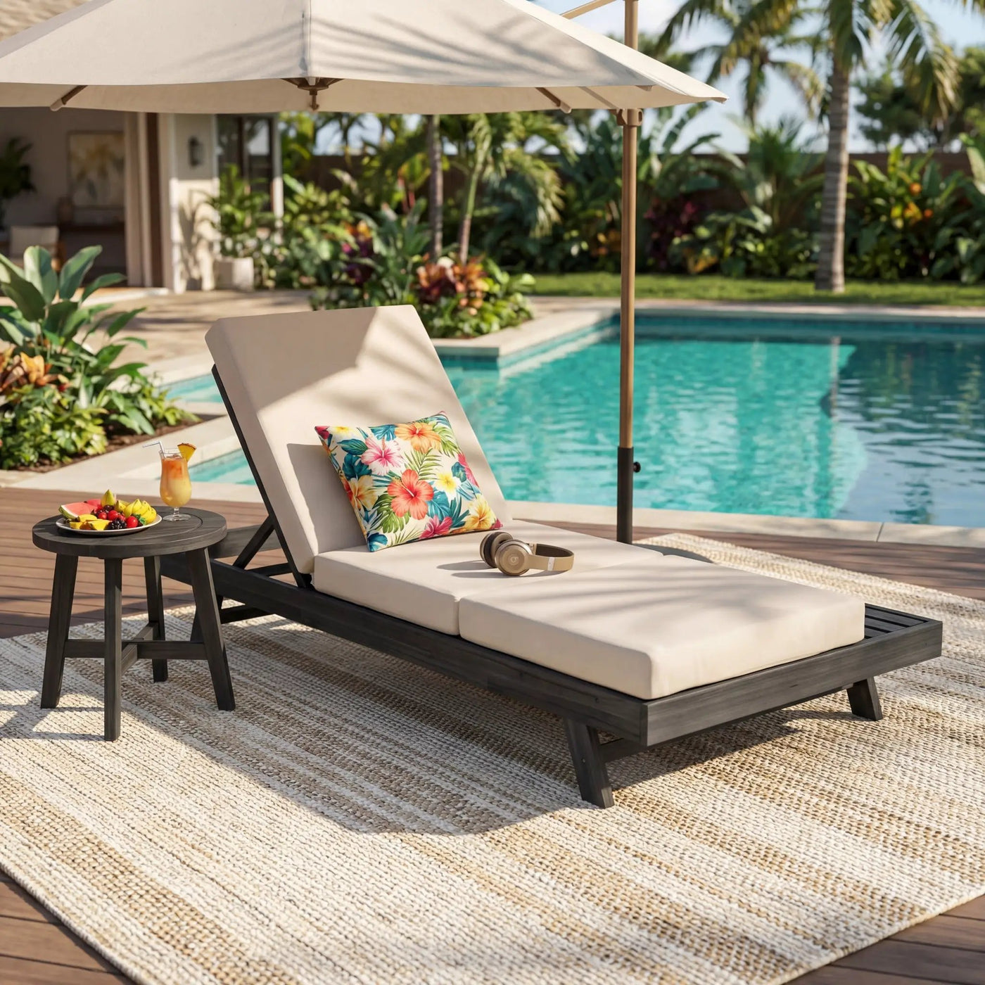 Lounge Chaise Set, Space Available On One Side, Acacia Solid Wood by HouseOfZazla