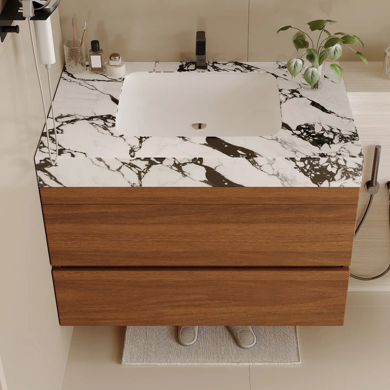 29.9" Modern Floating Bathroom Vanity with Faux Marble Top by HouseOfZazla
