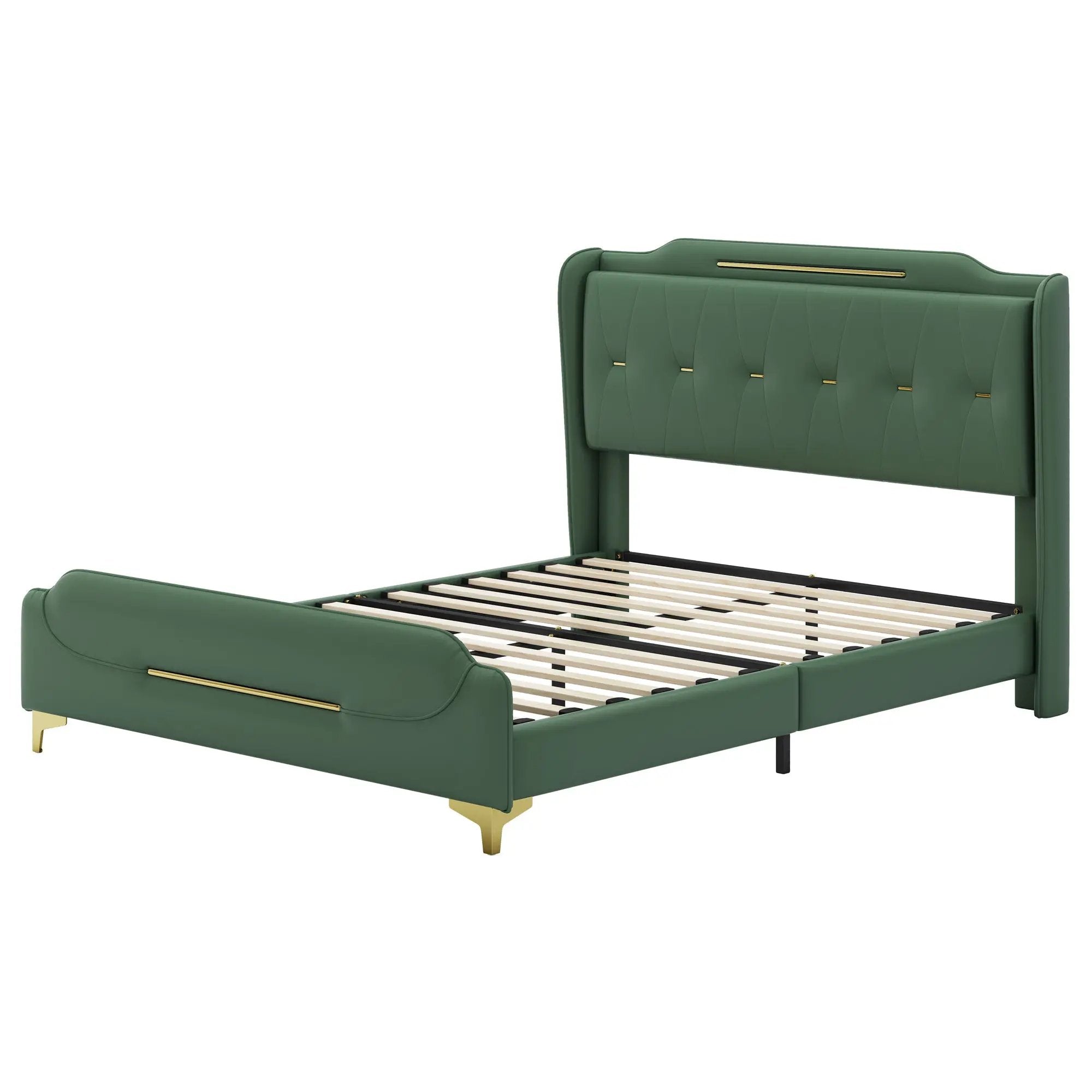 Queen Size Leather Bed Frame with Wingback Headboard & Footboard by HouseOfZazla