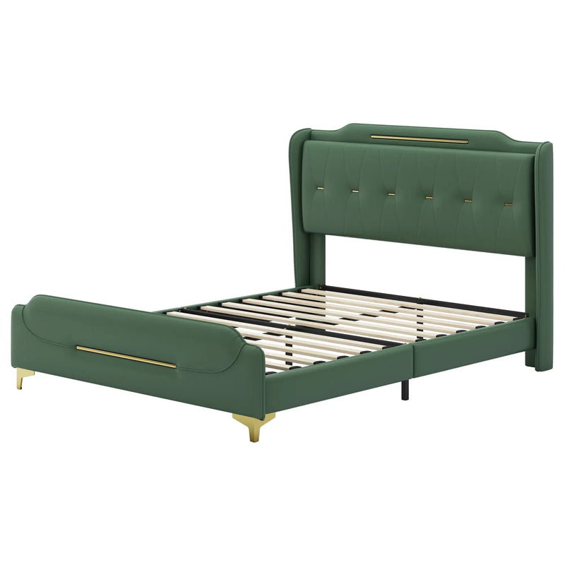 Queen Size Leather Bed Frame with Wingback Headboard & Footboard by HouseOfZazla