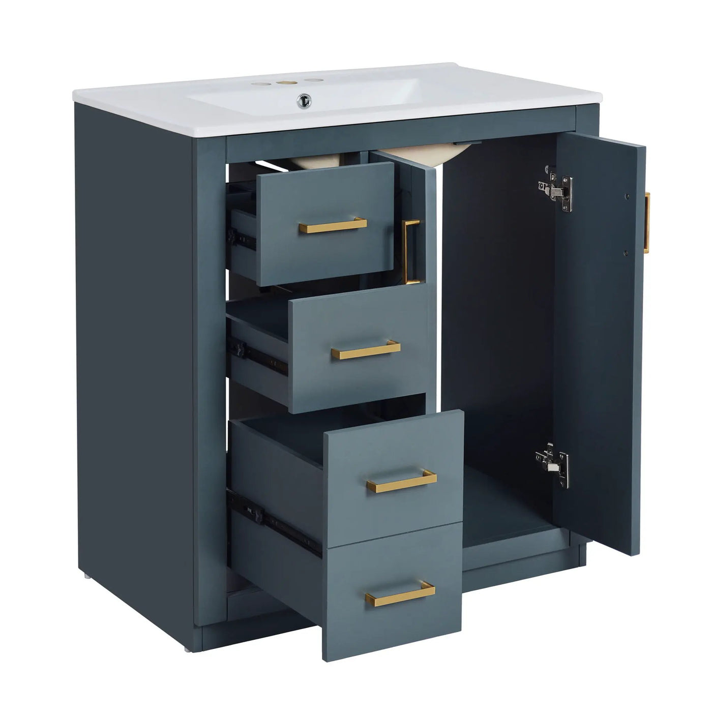 Ceramic Sink Combo, Freestanding Vanity Set With 3 Drawers & Soft Closing Doors by Unique Piece Furniture
