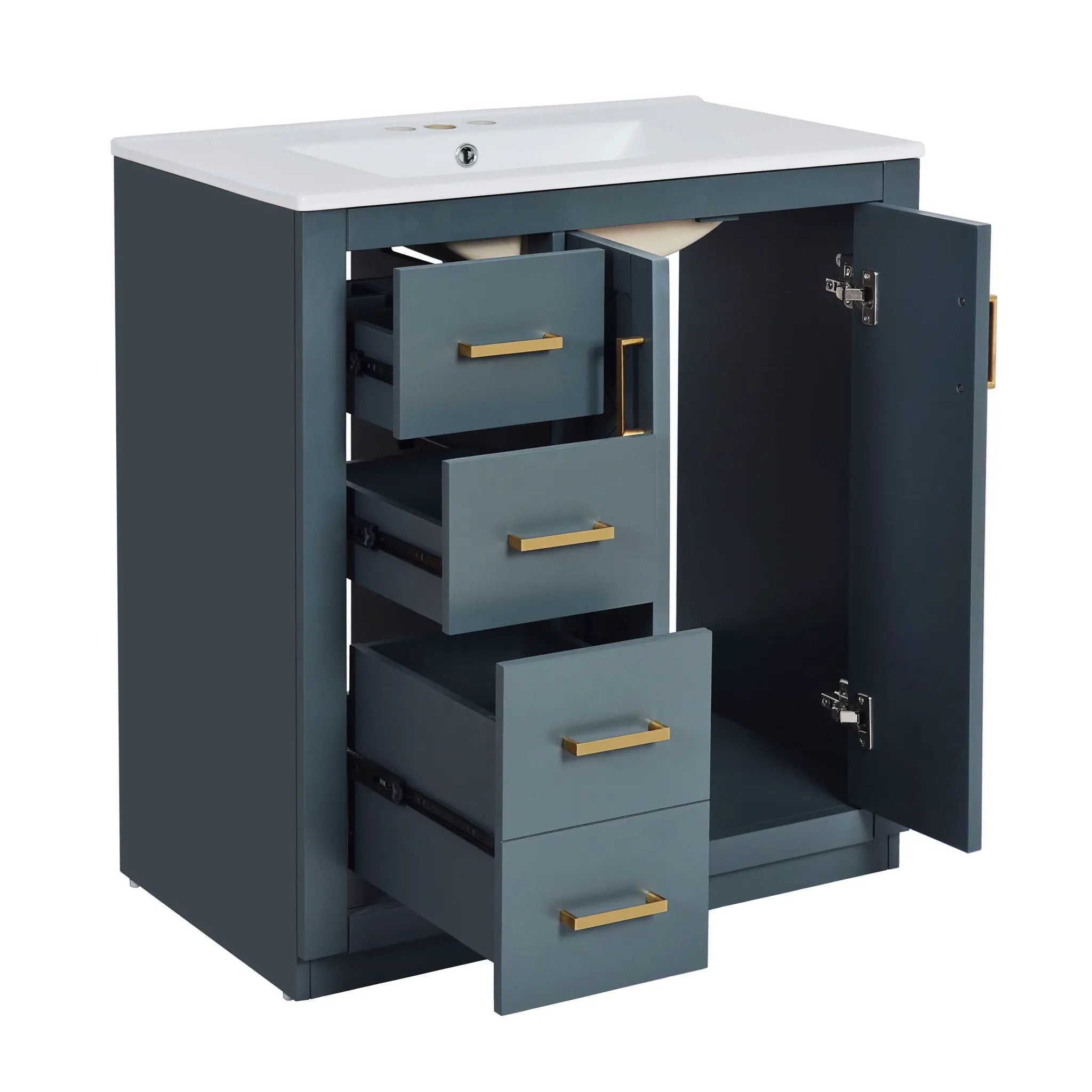 Ceramic Sink Combo, Freestanding Vanity Set With 3 Drawers & Soft Closing Doors by HouseOfZazla