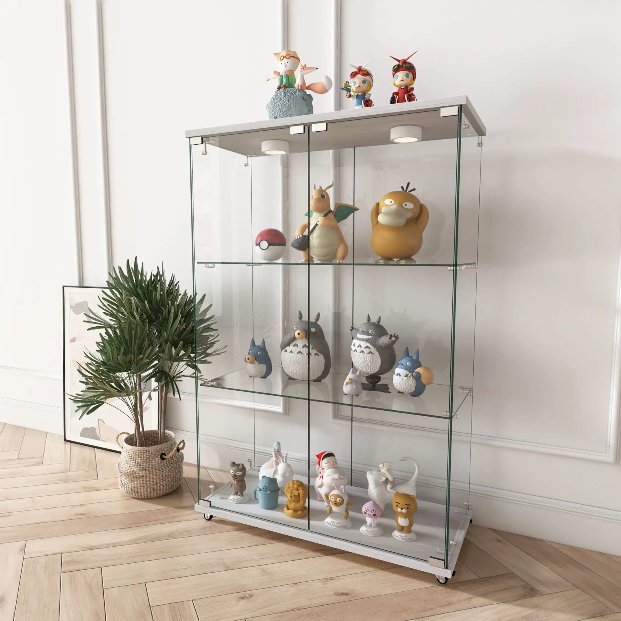Modern Display Cabinet With LED Lights, Transparent Tempered Glass 2 Door Storage Case With 3 Shelves by Unique Piece Furniture