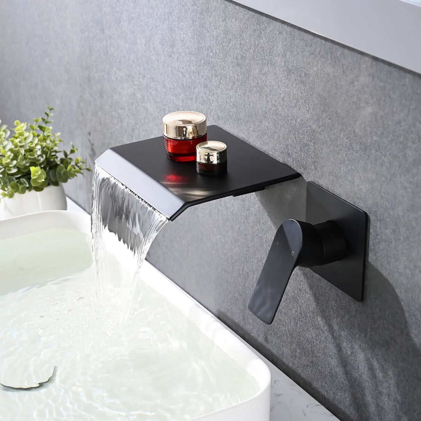 Wall Mount Bathtub Faucet With Waterfall Tub Spout And Single Handle Stainless Steel by HouseOfZazla