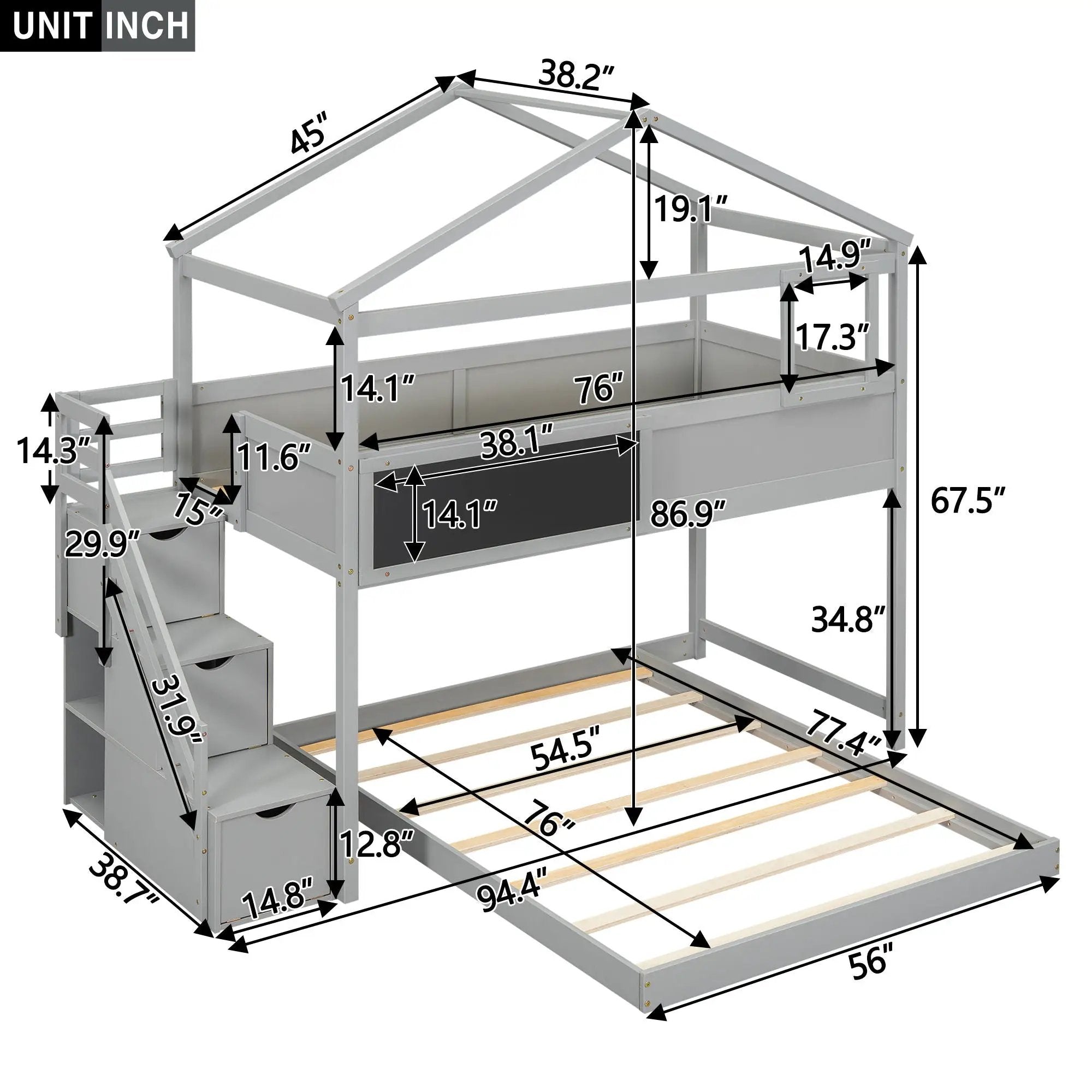 House Style Bunk Bed With Storage Staircase And board by Unique Piece Furniture