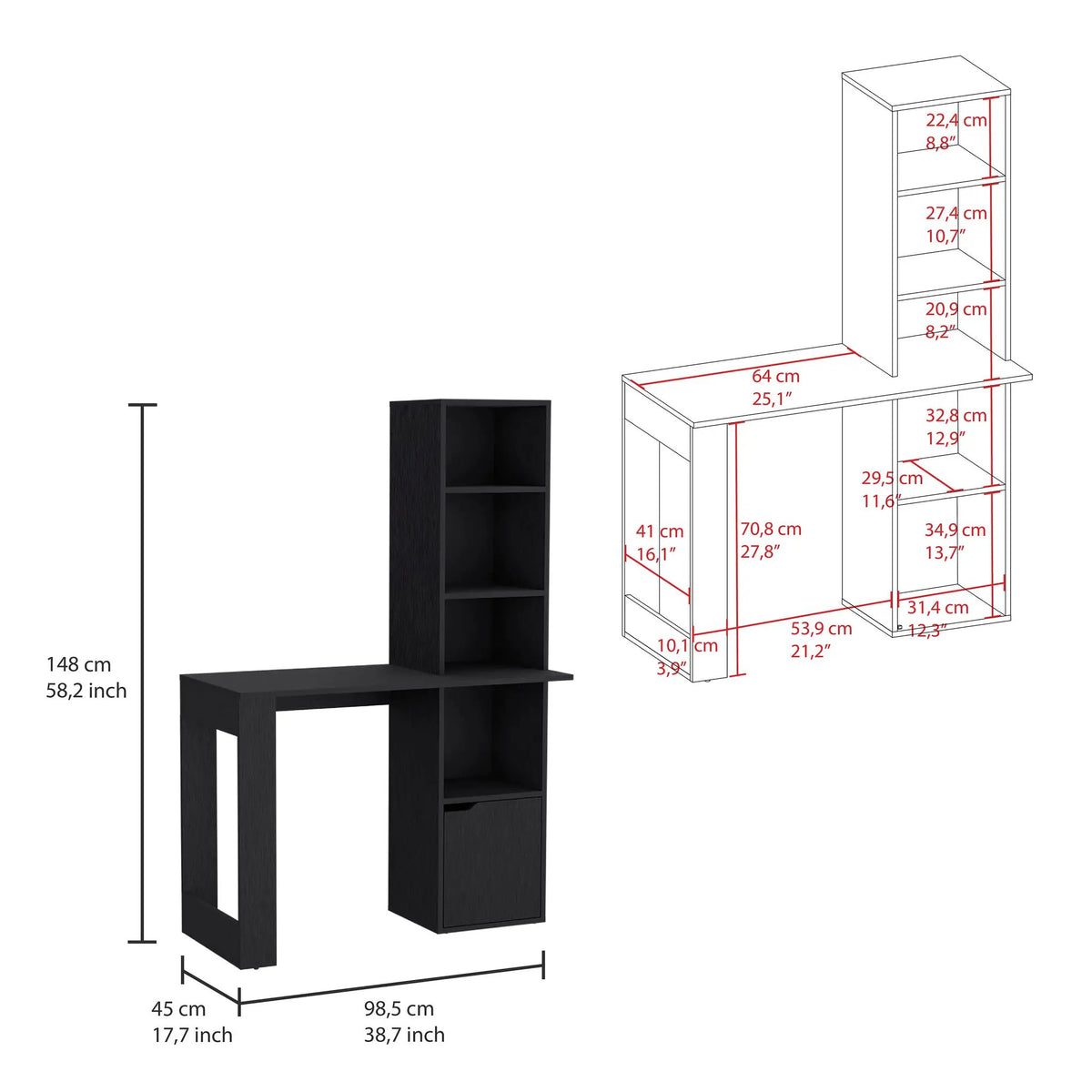 Iowa Computer Desk with 1-Cabinet and 4-Tier Bookcase by HouseOfZazla