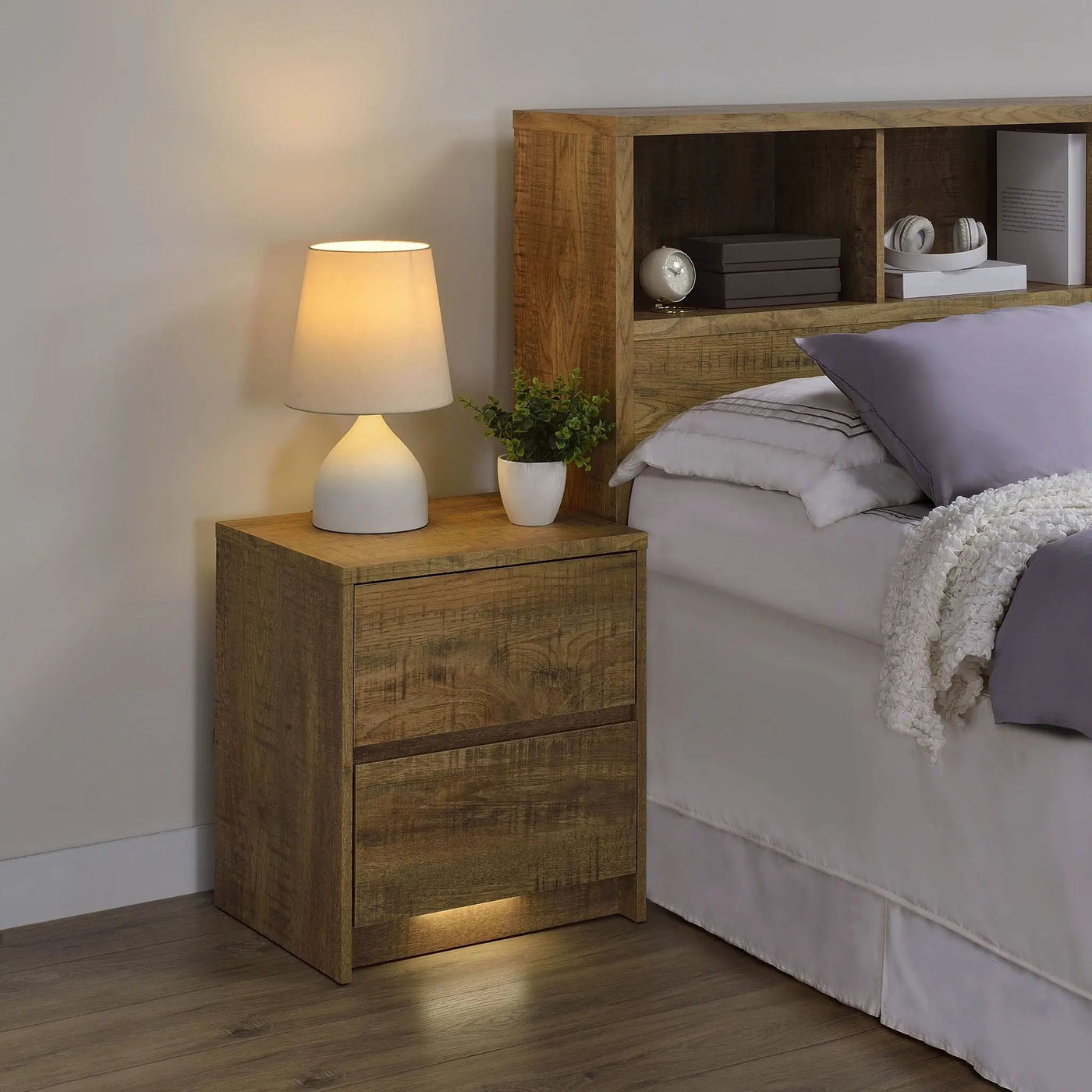 Geary - 2 Drawer Nightstand With LED Lights And USB Charging Ports by HouseOfZazla