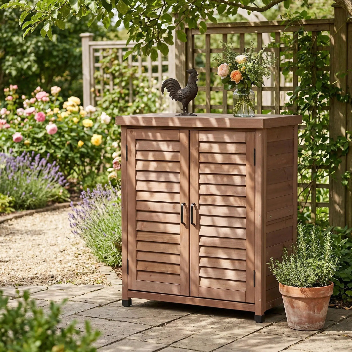 Potting Bench With Storage Cabinet And Metal Table Top For Outdoor by Unique Piece Furniture