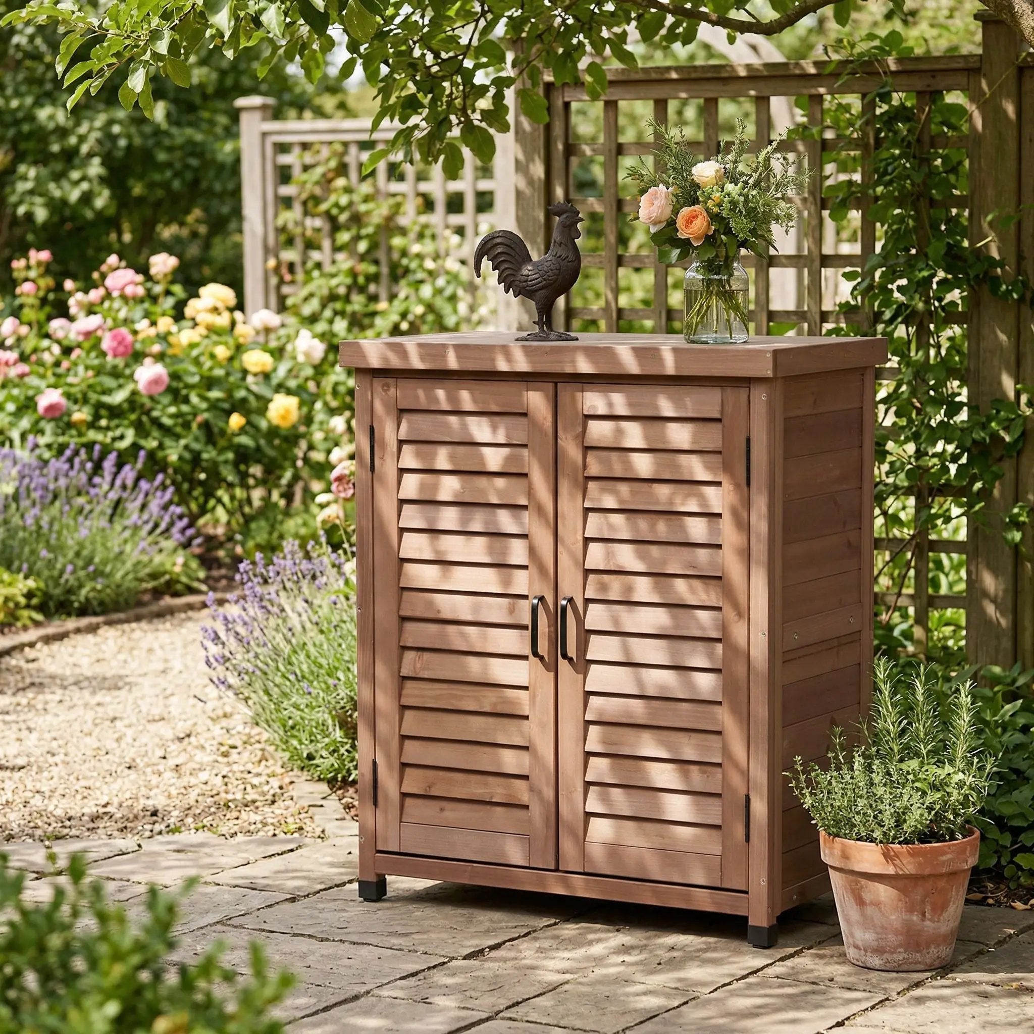 Potting Bench With Storage Cabinet And Metal Table Top For Outdoor by HouseOfZazla