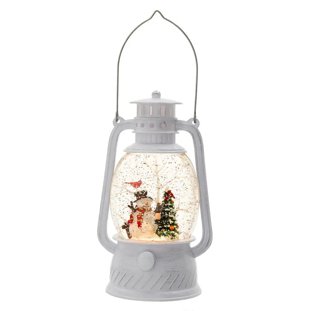 Christmas Plastic / Resin Lantern With Snowman & Tree LED / Water Spinning / 6 Hours Timer, 3*AA Batteries Required - White / Multi by HouseOfZazla