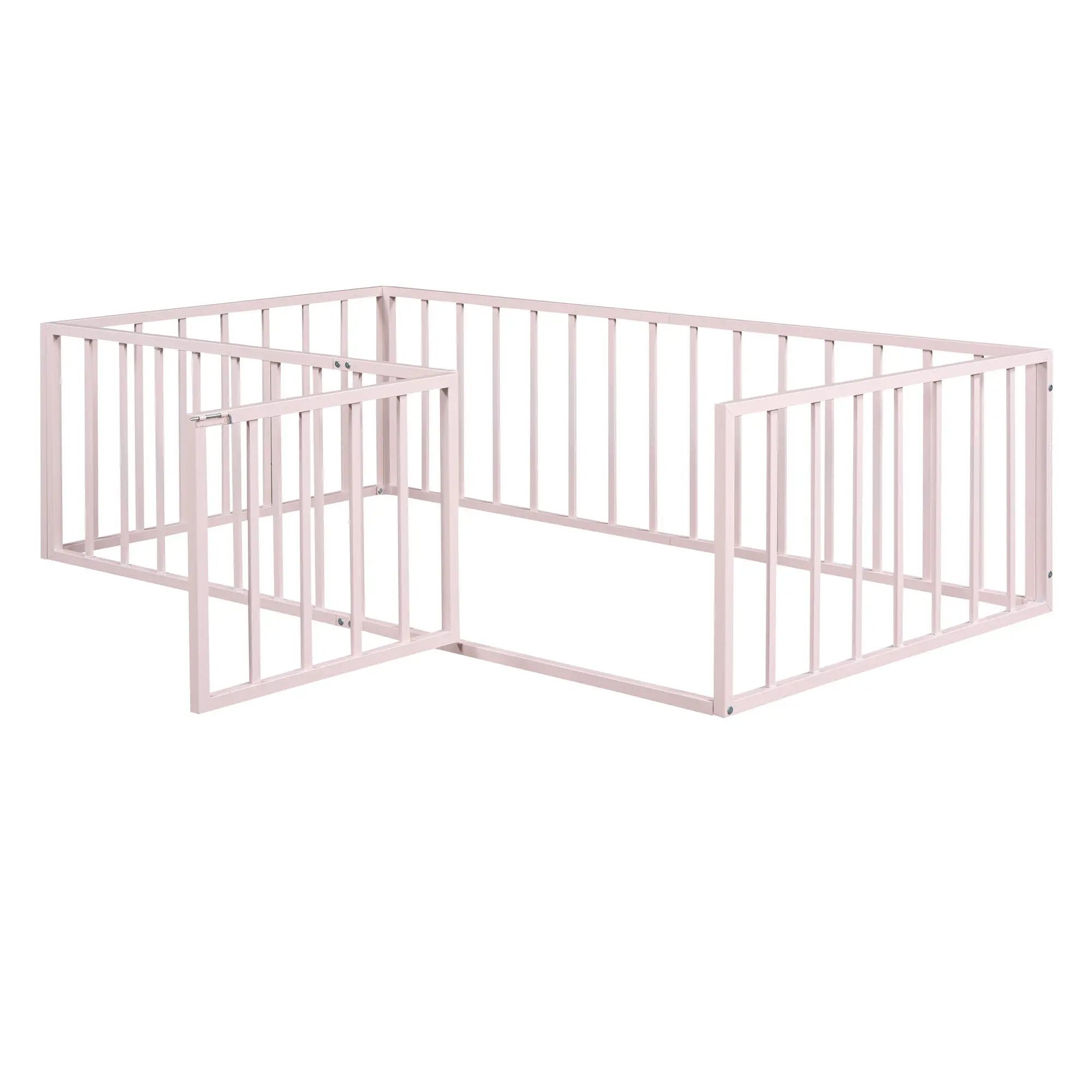 Metal Floor Bed Frame With Fence And Door by HouseOfZazla