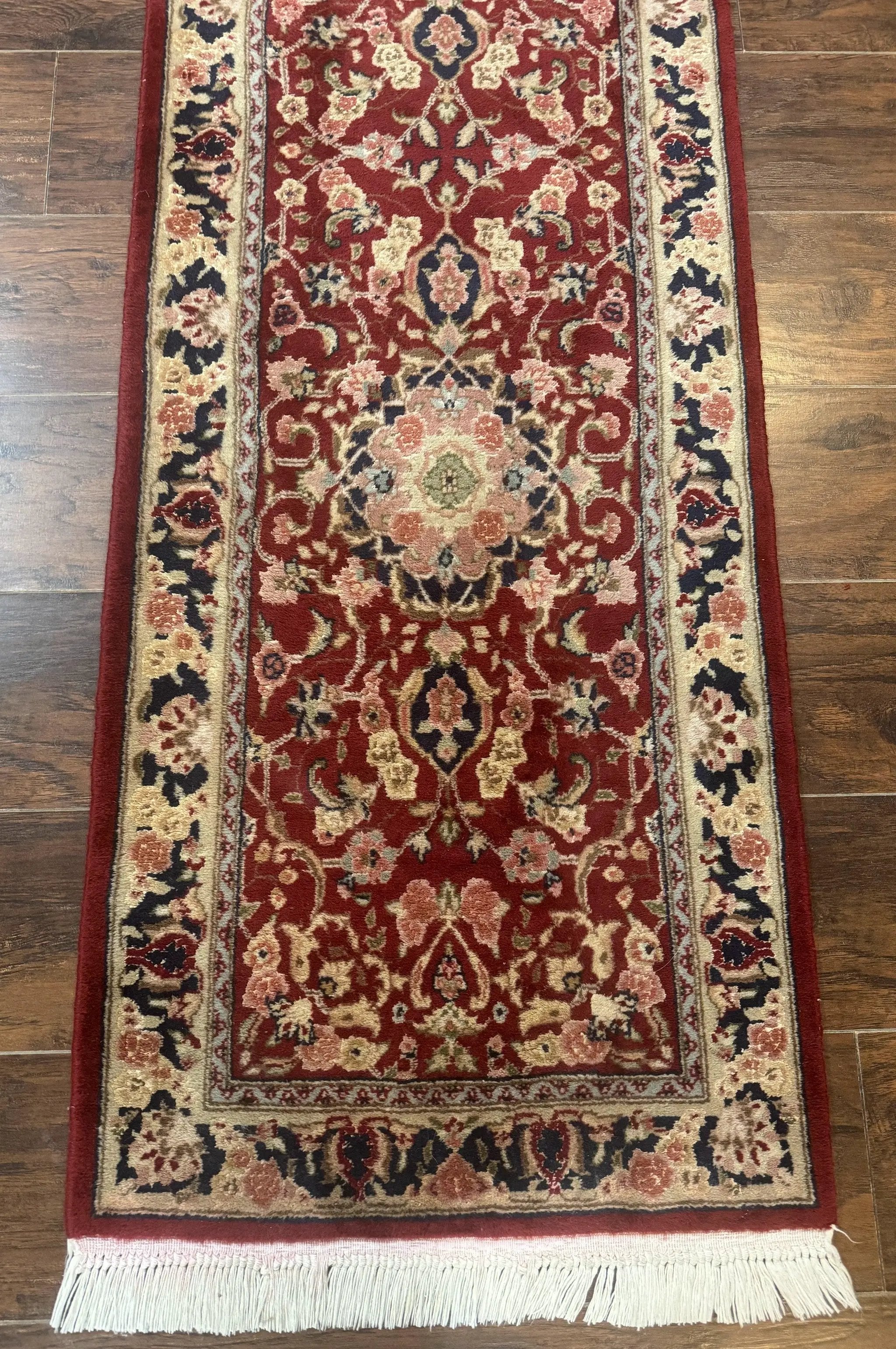 Short Runner Rug 2x6, Fine 200 KPSI, Red Floral Medallion, Wool and Silk Highlights, Persian Runner Rug, Traditional, Sino Persian by Jewel Rugs