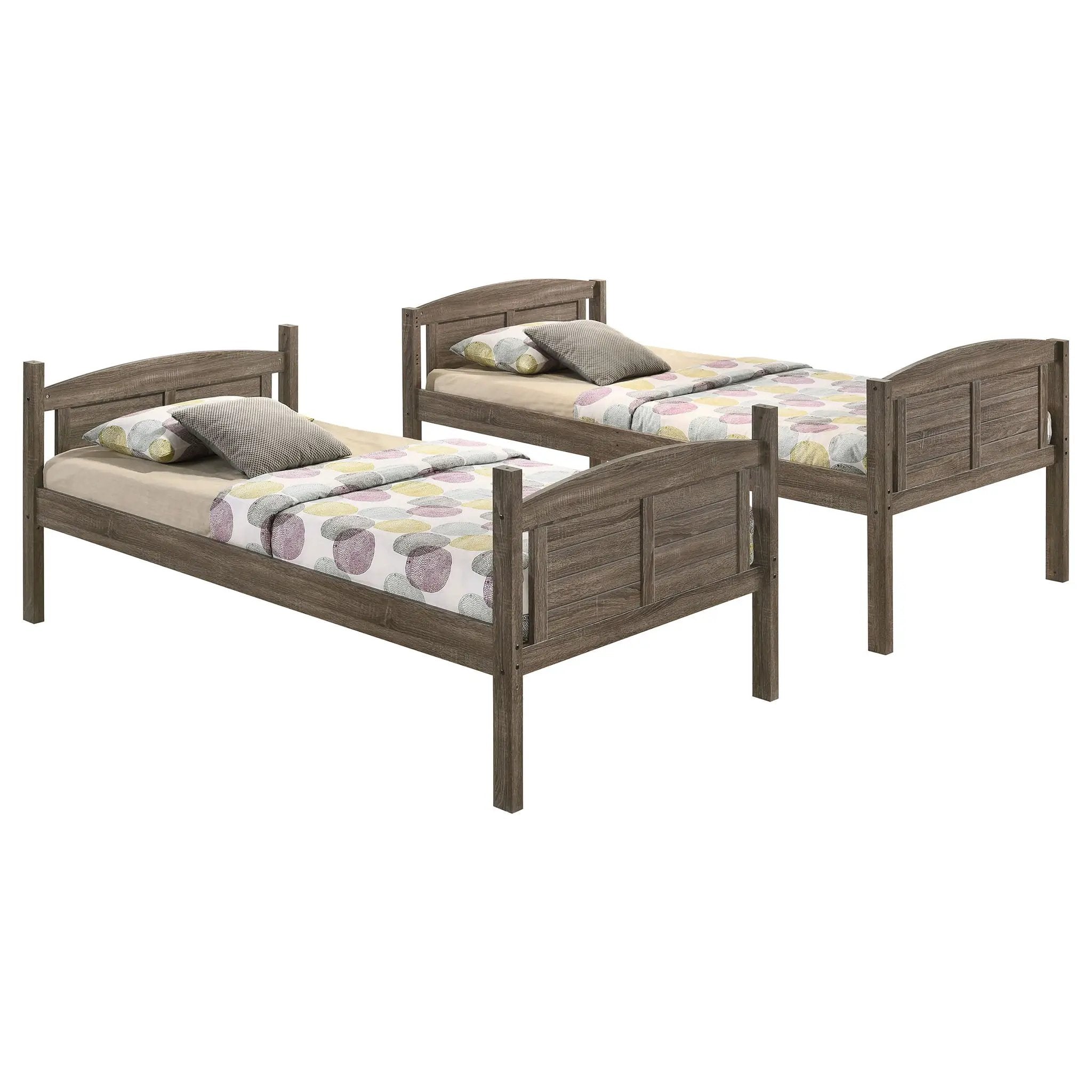 Flynn Wood Twin Over Twin Bunk Bed Weathered Brown by Unique Piece Furniture