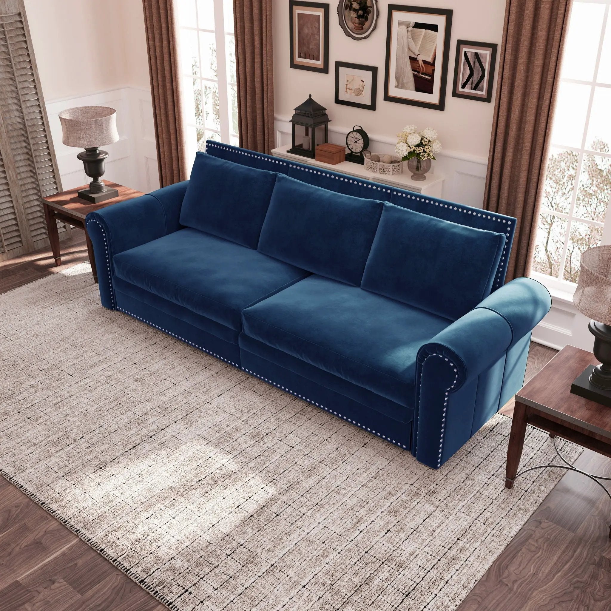 3 In 1 Convertible Sleeper Sofa With Nailhead Trim & Rolled Arm by HouseOfZazla