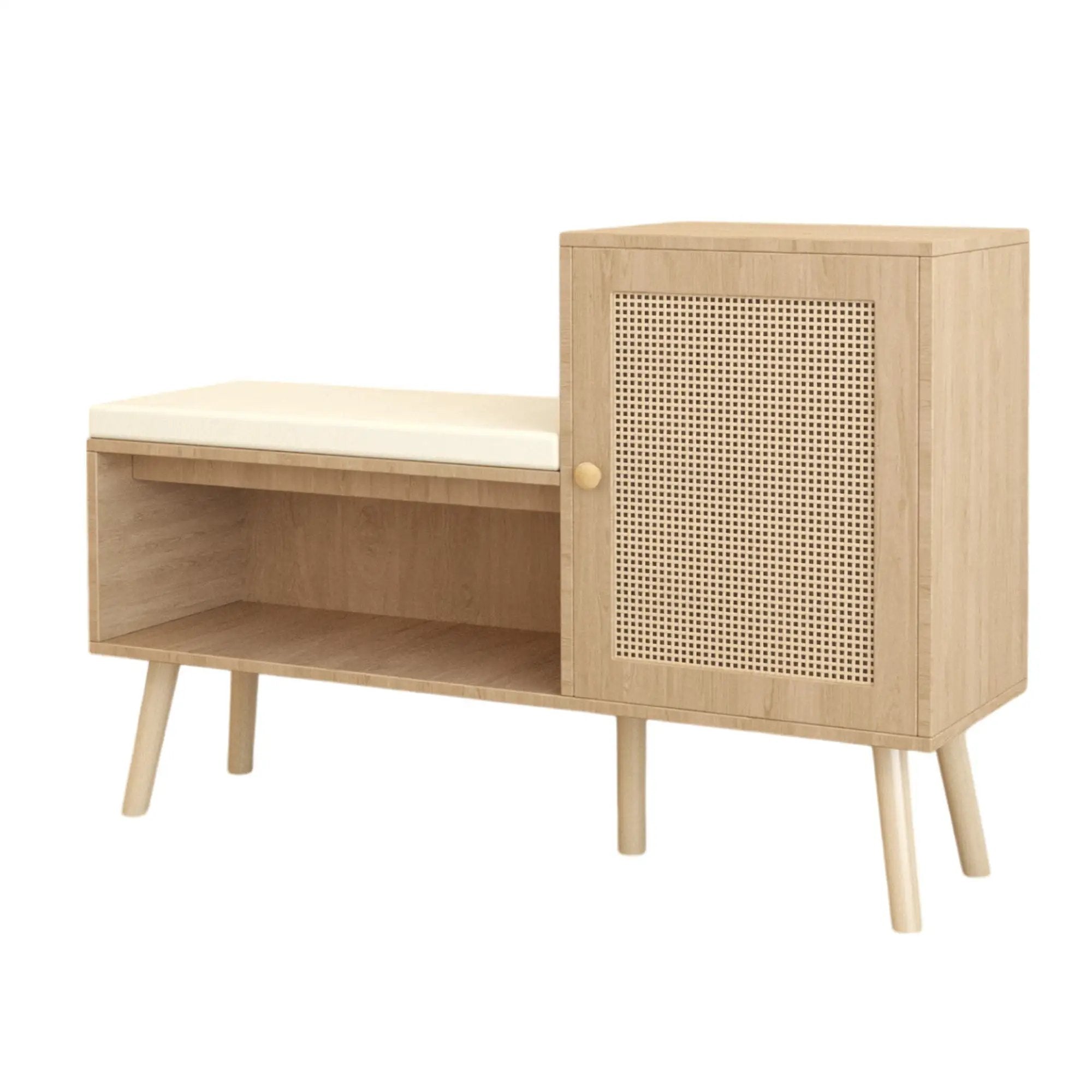 2 In 1 Shoe Storage Bench With Adjustable Shelves - Antique Natural / Rattan by Unique Piece Furniture