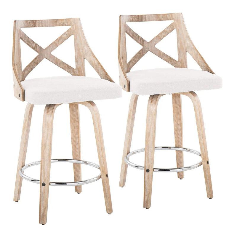 Charlotte - Farmhouse Fixed Height Counter Stool With Swivel And Round Footrest (Set of 2) by HouseOfZazla