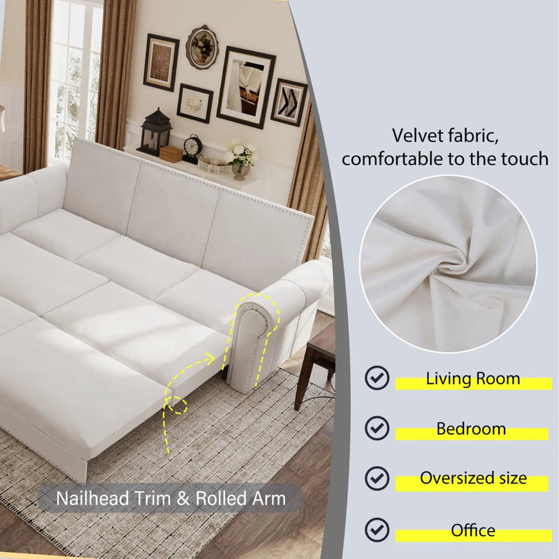 3 In 1 Convertible Sleeper Sofa With Nailhead Trim & Rolled Arm by HouseOfZazla