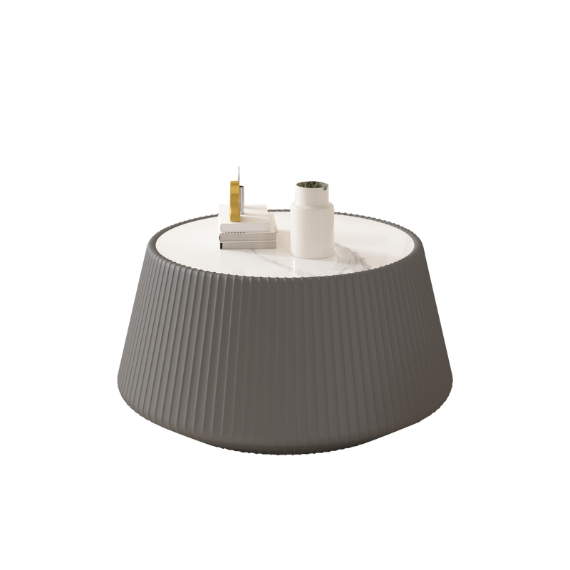 Light Sintered Stone Top Cup Shape Leather Coffee Table by HouseOfZazla