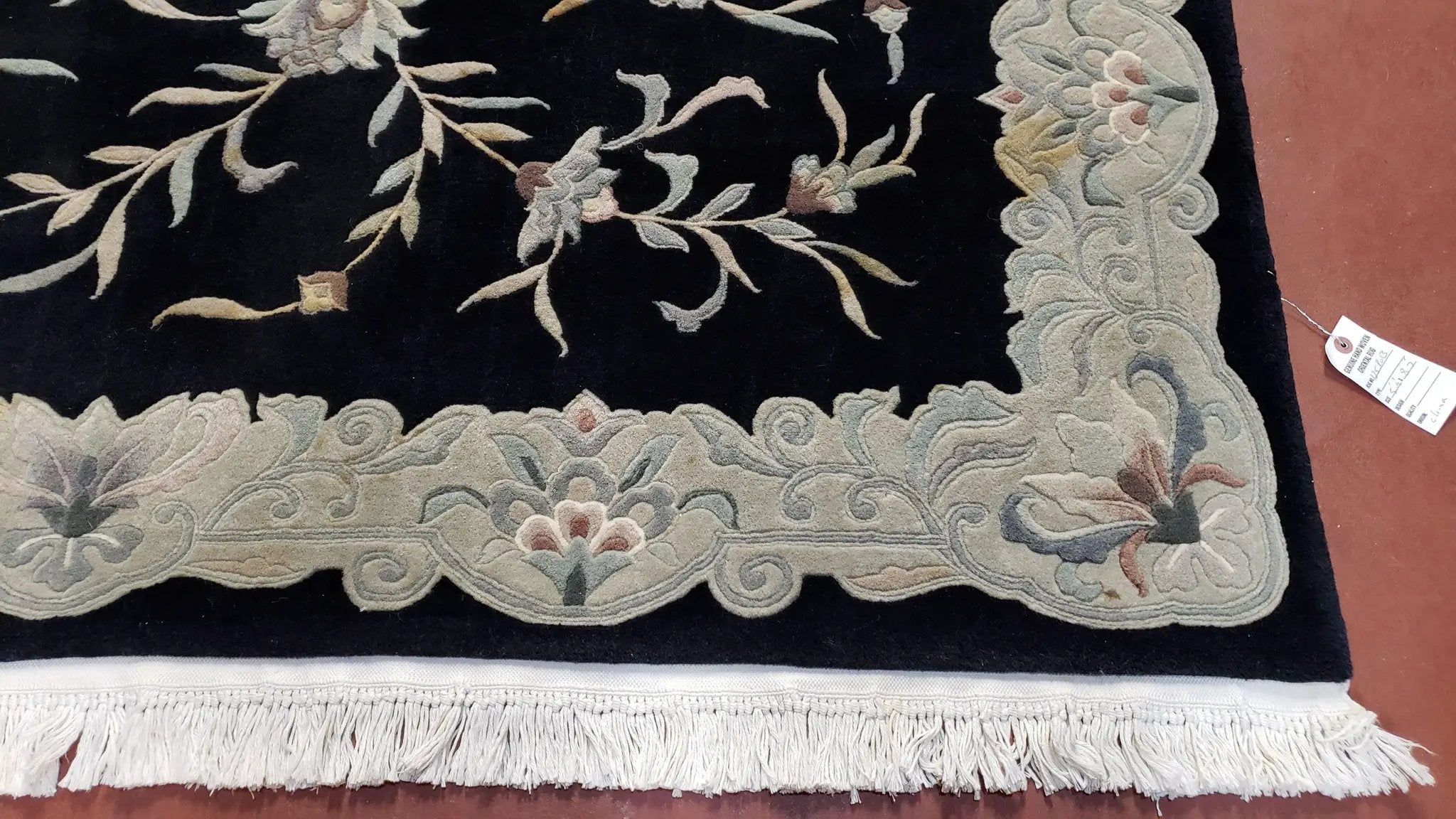6x9 Vintage Black Gray Chinese Rug 120 Lines Wool Carpet Floral Design Hand-Knotted Soft Pile Entryway Rug Foyer Rug Nice by Jewel Rugs