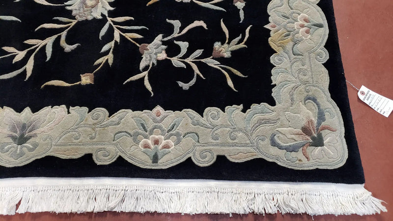 6x9 Vintage Black Gray Chinese Rug 120 Lines Wool Carpet Floral Design Hand-Knotted Soft Pile Entryway Rug Foyer Rug Nice by Jewel Rugs