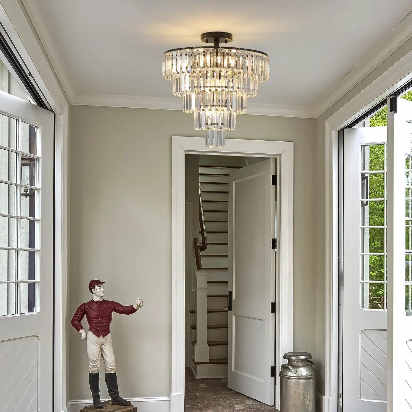 20' Black Crystal Chandelier Ceiling Light, Modern Luxury 10-Light Flush Mount by HouseOfZazla
