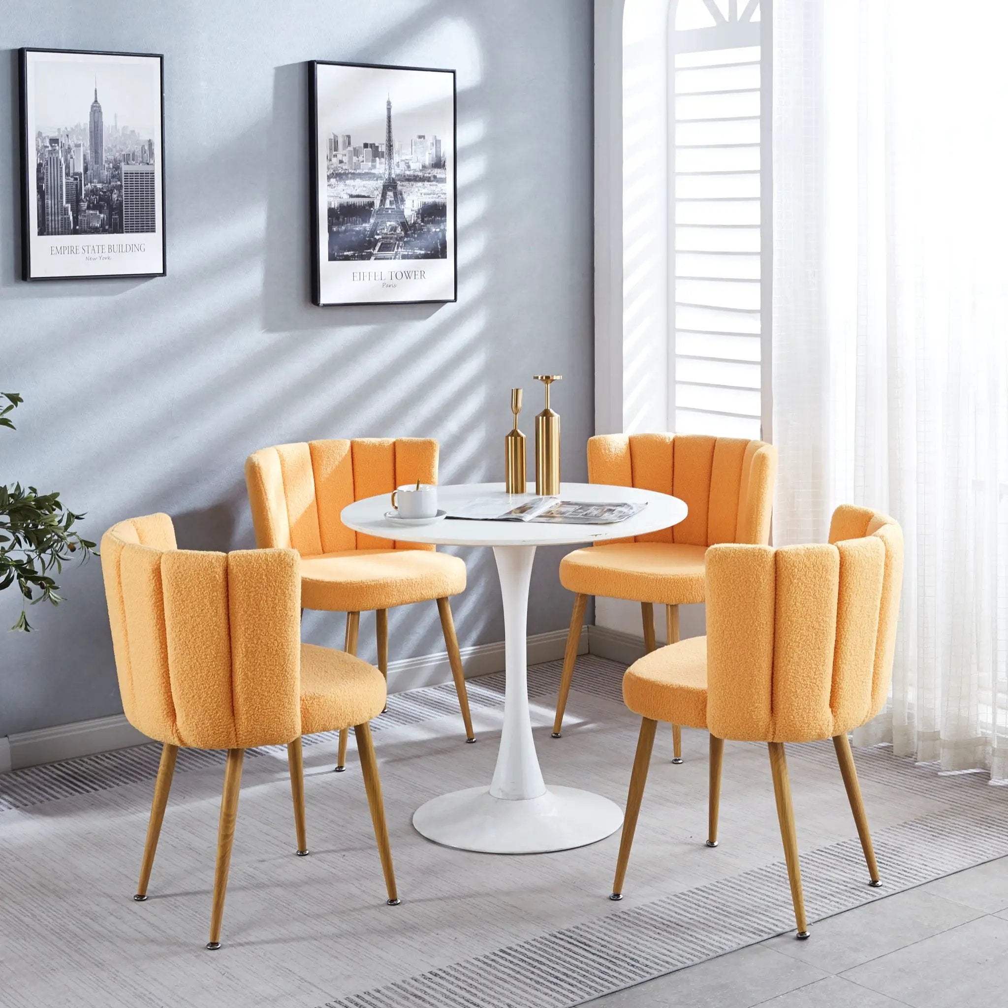 Modern Dining Chair (Set of 2) With Iron Tube Wood Color Legs, Shorthair Cushions And Comfortable Backrest, Suitable For Dining Room, Living Room, Cafe, Simple Structure by HouseOfZazla