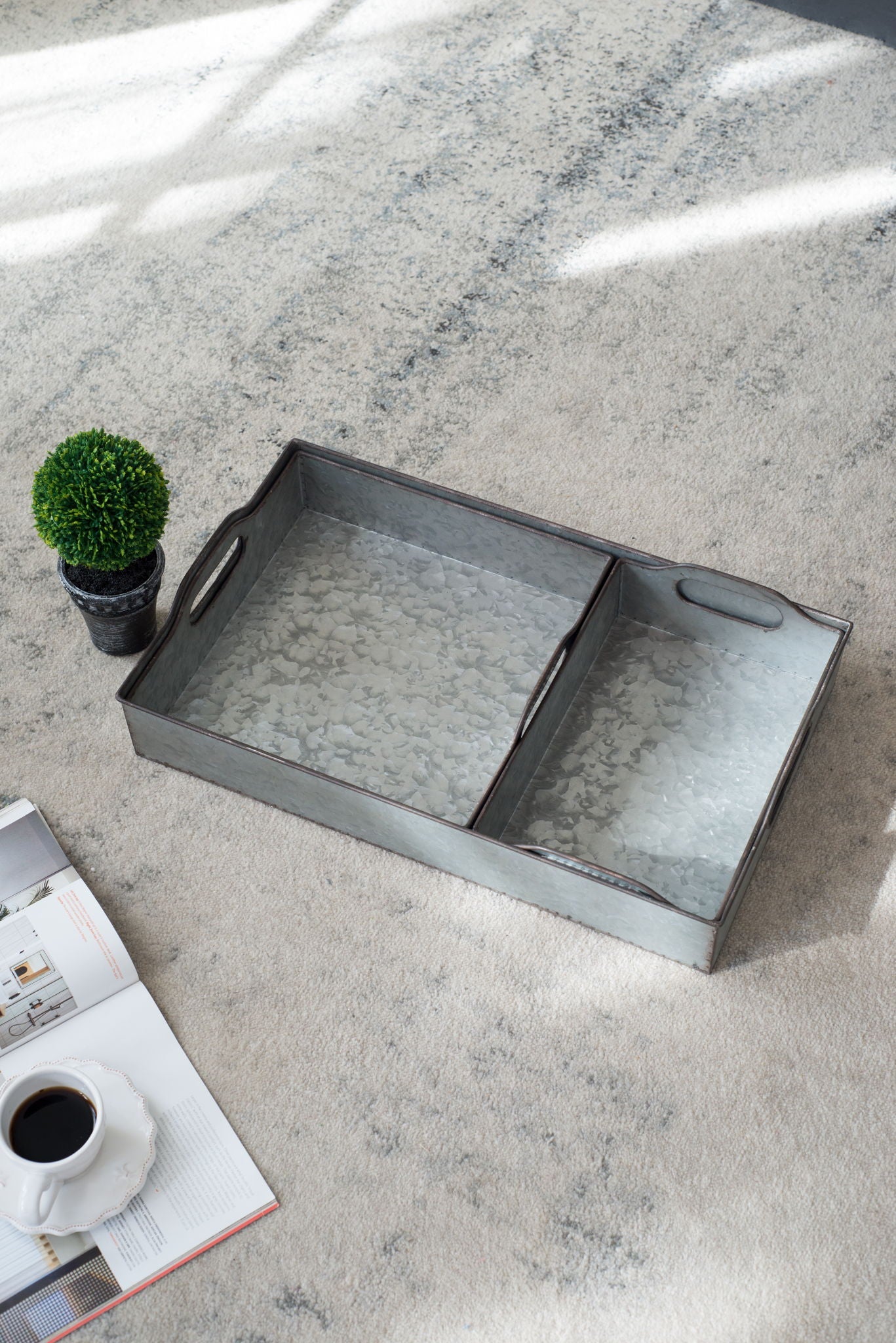 Decorative Galvanized Nesting Trays (Set of 3) - Gray by HouseOfZazla