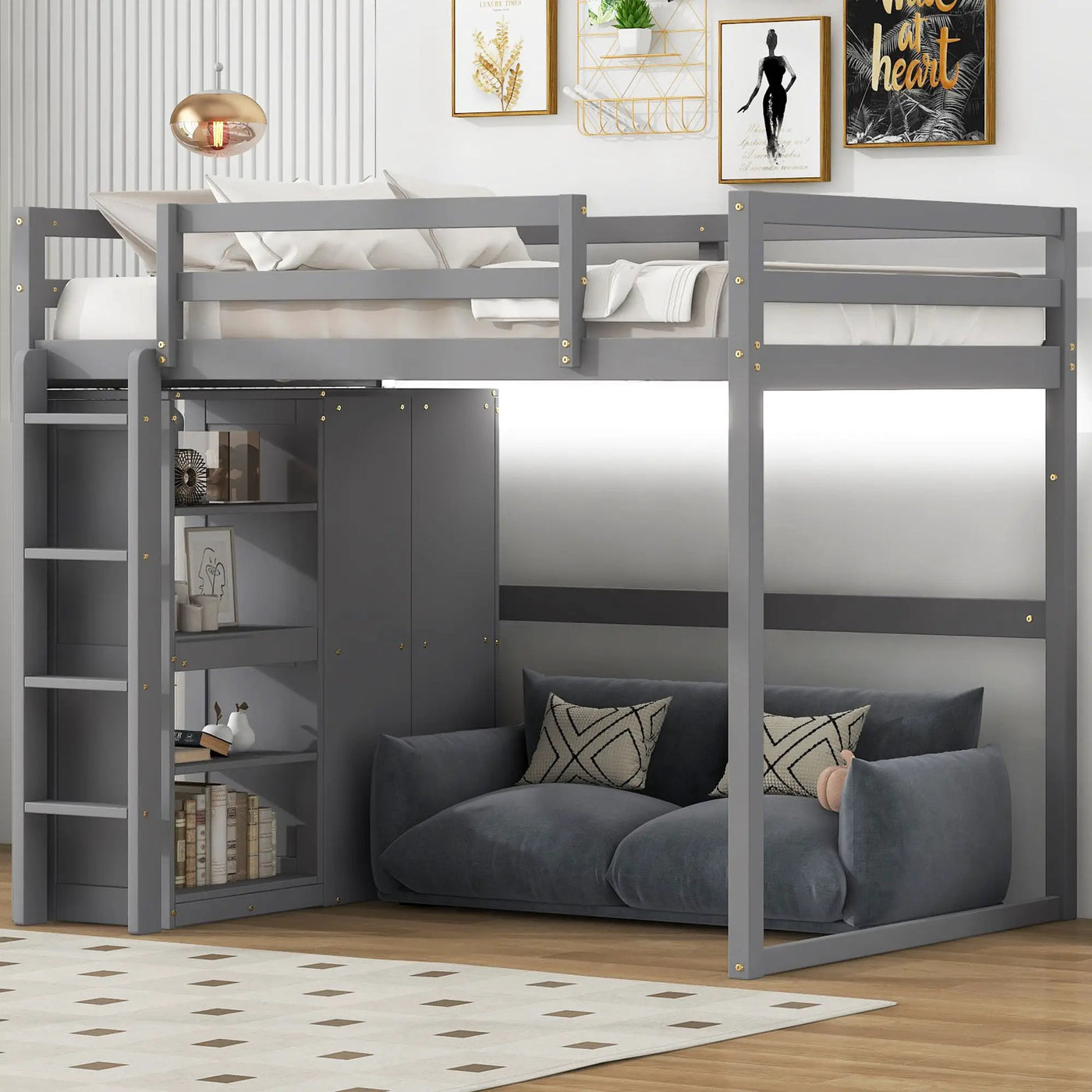 Loft Bed With Built In Wardrobe, Storage Shelves, And LED Light by HouseOfZazla