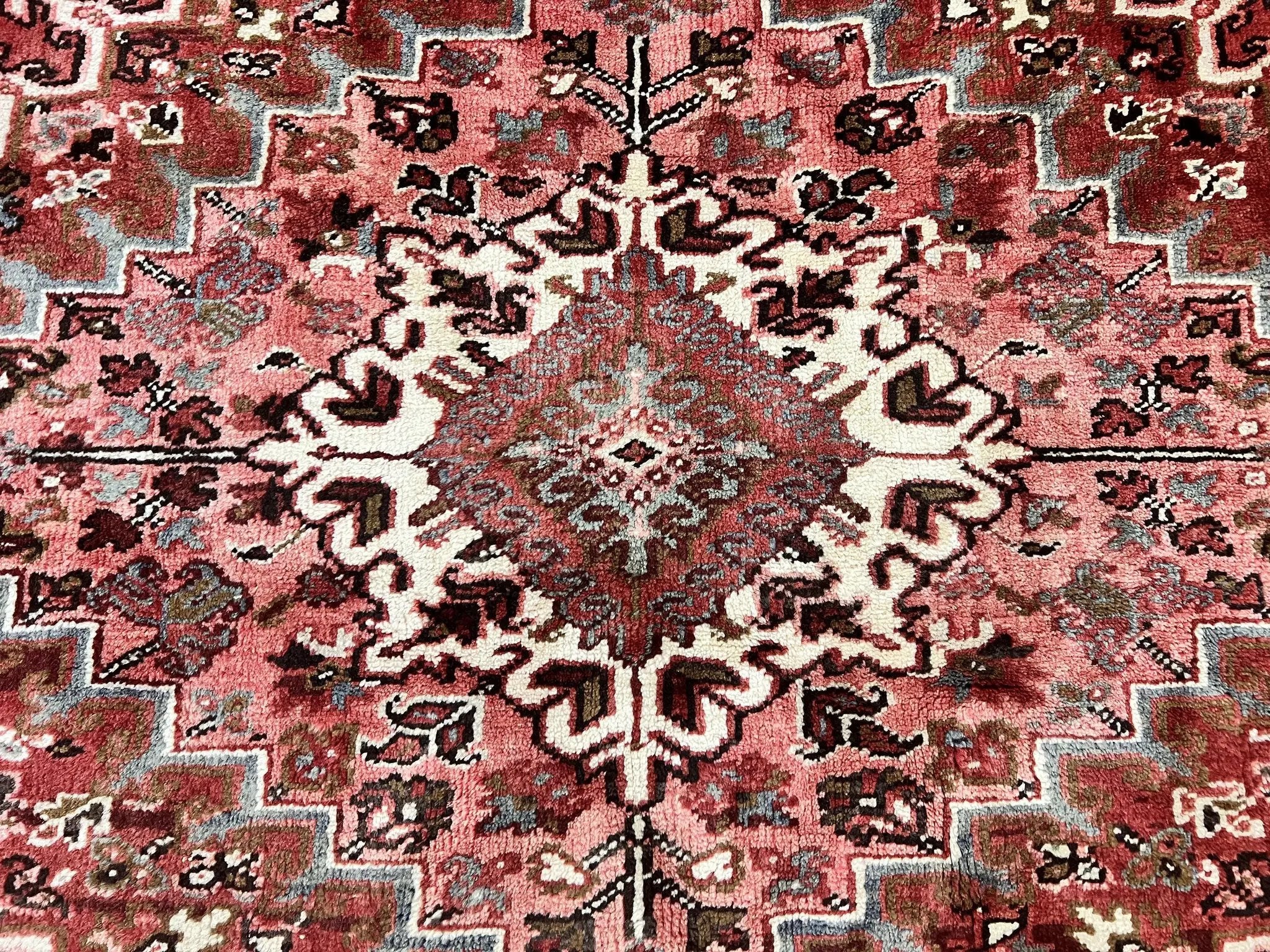 Large Persian Heriz Rug 10x13, Red and Cream Geometric Tribal Room Sized Handmade Wool Hand Knotted Semi Antique Decorative Oriental Carpet by Jewel Rugs