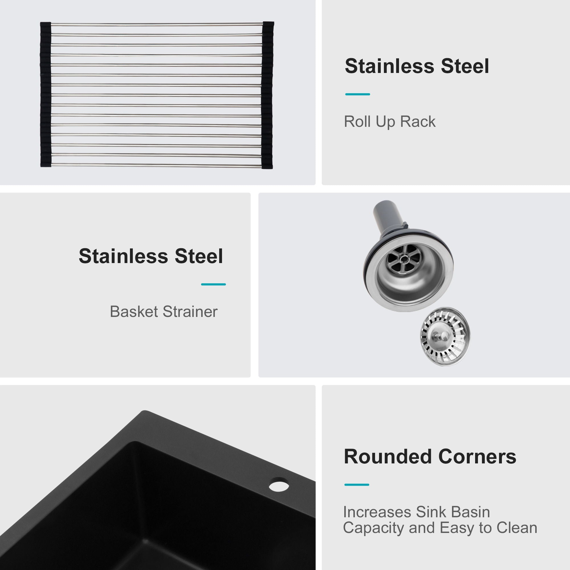 Kitchen Sink Granite Composite Drop In Sink With Durable Material - Black by HouseOfZazla