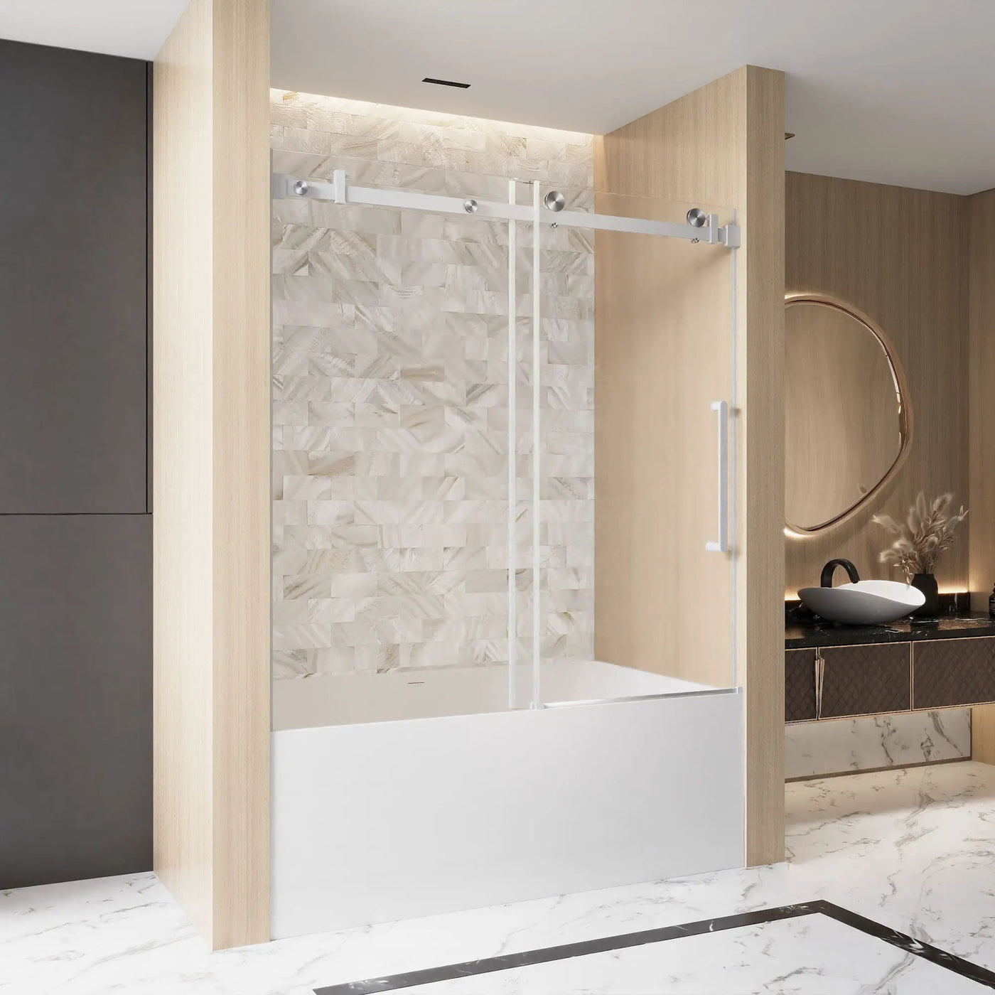 Frameless Single Sliding Shower Door & Handle And Square Tube Track by HouseOfZazla