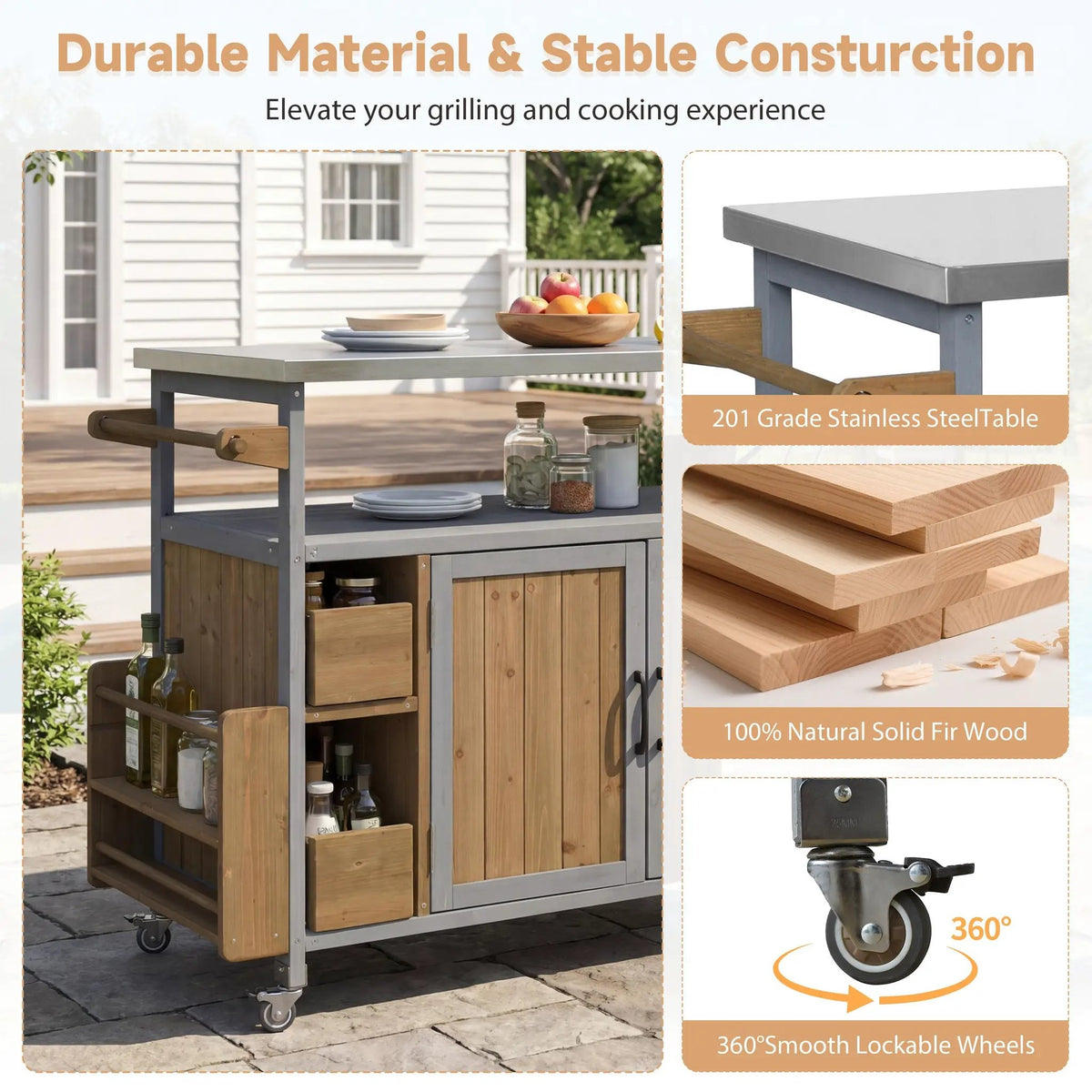 54.33" Farmhouse Rolling Outdoor Kitchen Cart, photo 4 of 10