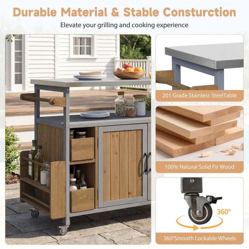 54.33" Farmhouse Rolling Outdoor Kitchen Cart, photo 4 of 10