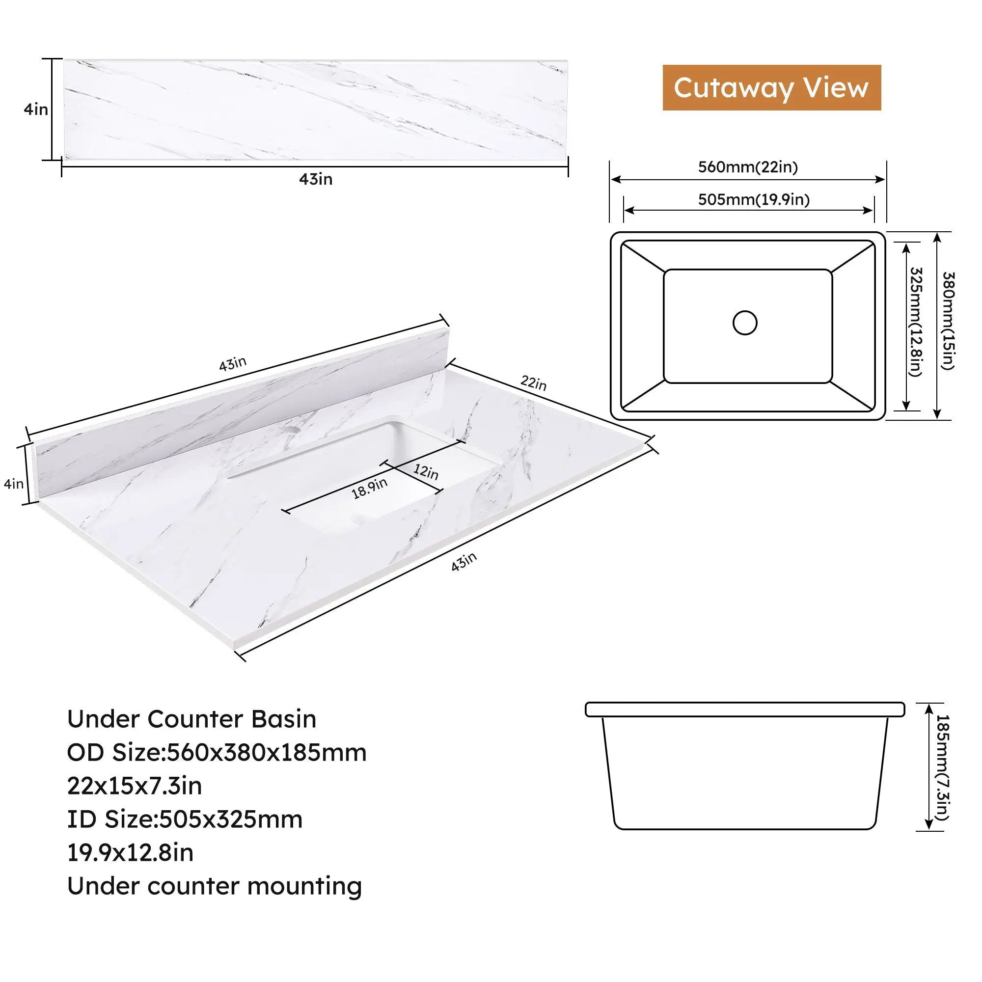 Bianco Carrara Venato Marble Vanity Top With Pre Drilled Faucet Hole And Undermount Sink by HouseOfZazla
