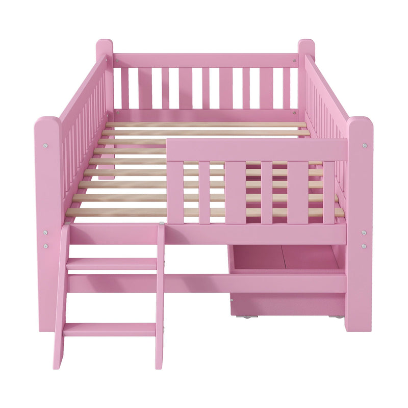 Platform Bed With Guardrail And 2 Drawers