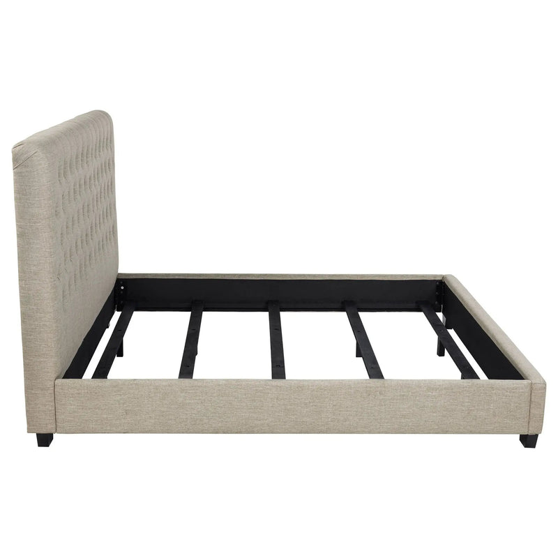 Copper - Eastern King Panel Bed With Tufted Design - Oatmeal by HouseOfZazla