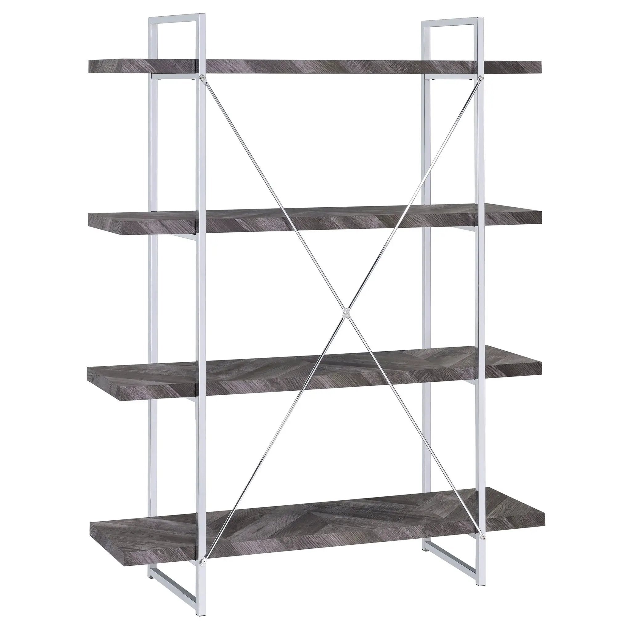 Grimma 63-inch 4-shelf Bookshelf Rustic Grey and Chrome by Unique Piece Furniture