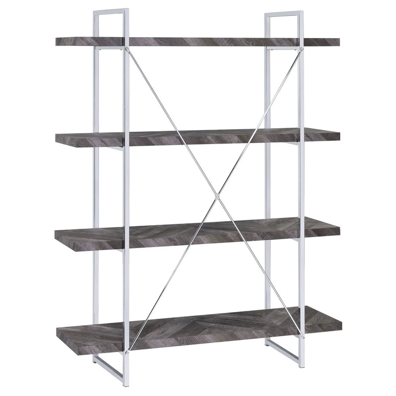 Grimma 63-inch 4-shelf Bookshelf Rustic Grey and Chrome by Unique Piece Furniture