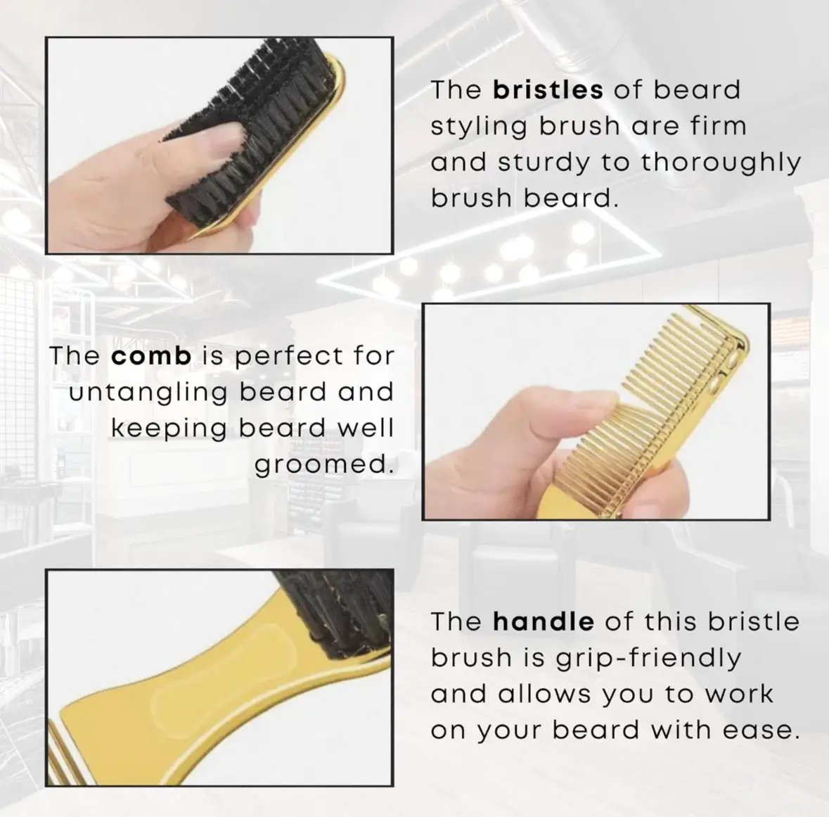 Double-Sided Beard Brush & Beard Comb Barber Brush for Grooming Beard Non-Slip & Sturdy Bristle Brush for Clean Cuts Professional Barber Comb for Beard & Hair Edge Control Brush Barber Accessories by Selzalot