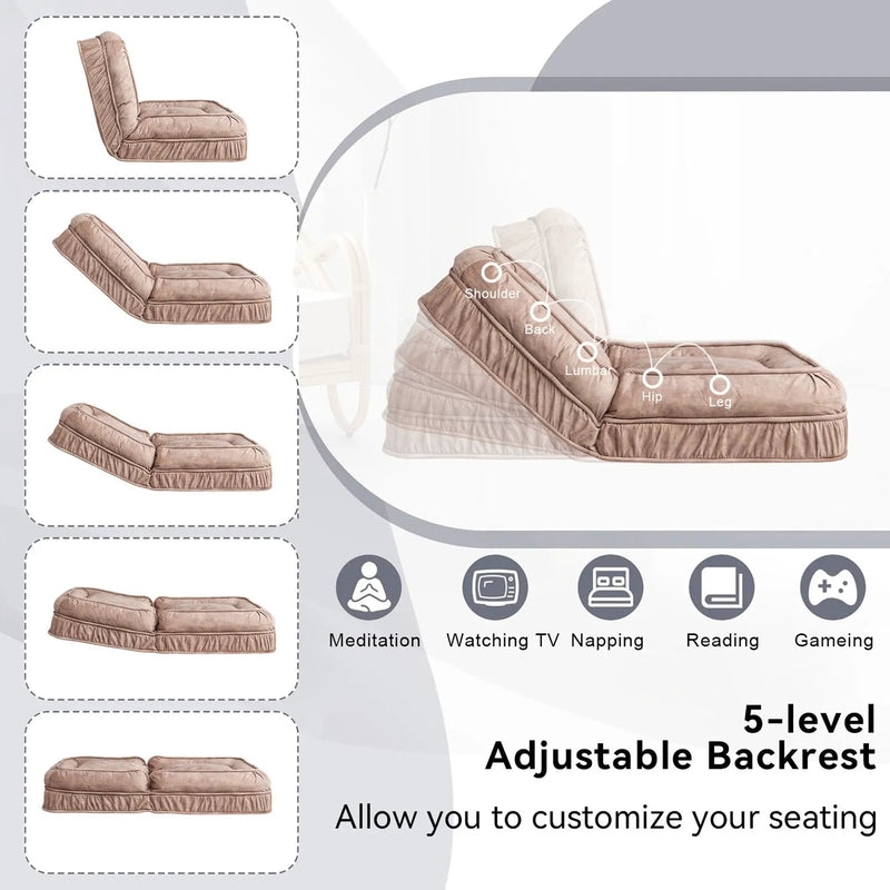 Upholstered Human Dog Bed And Pets, Bean Bag Floor Sofa With Massage Pillow, 5 Adjustable Positions & 2 Soft Pillows by Unique Piece Furniture