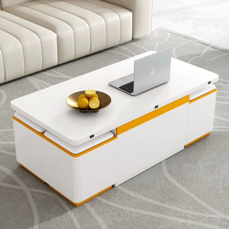 Lift Top Coffee Table With 4 Storage Stools by Unique Piece Furniture
