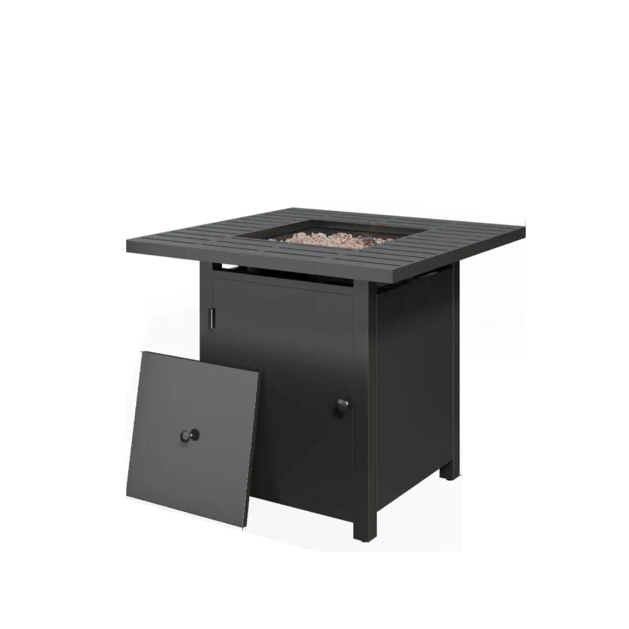 Square 2 In 1 Outdoor Propane Fire Pit Table With Stainless Burner, Lava Rocks, Lid & Waterproof Cover - Black by HouseOfZazla