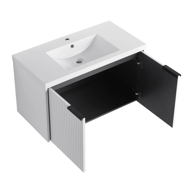 Contemporary Wall Mounted Bathroom Vanity With Resin Double Sink by HouseOfZazla