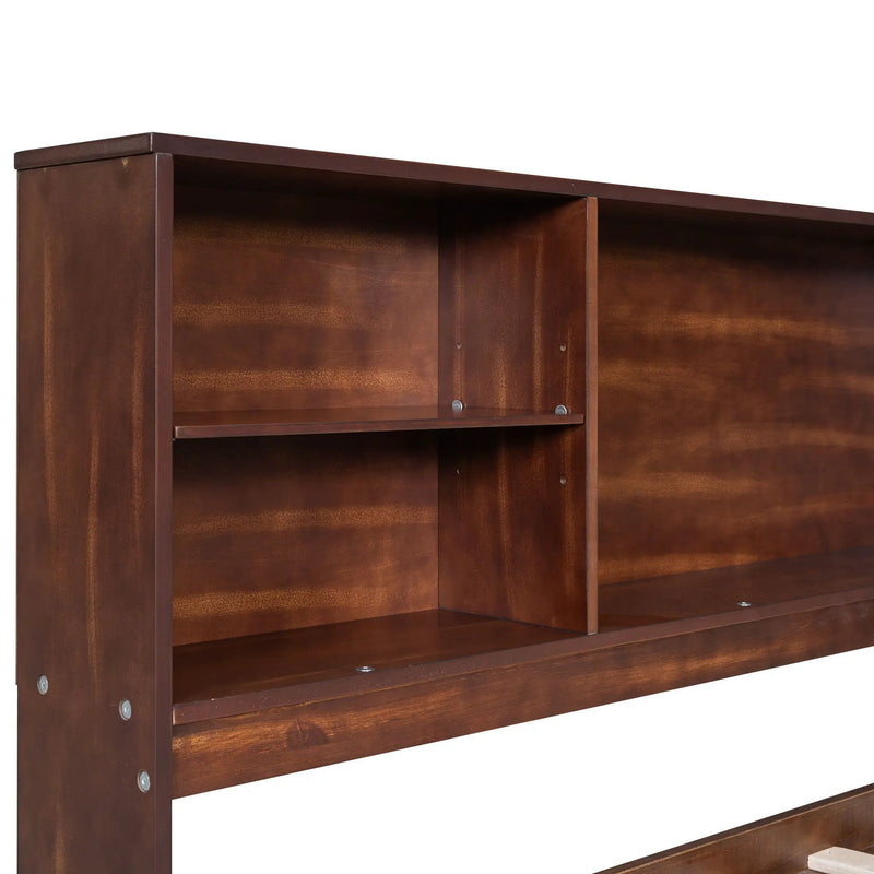 Full Size Captain Bed With Built In Storage Shelves, 4 Drawers And 2 Cabinets - Antique Brown by HouseOfZazla