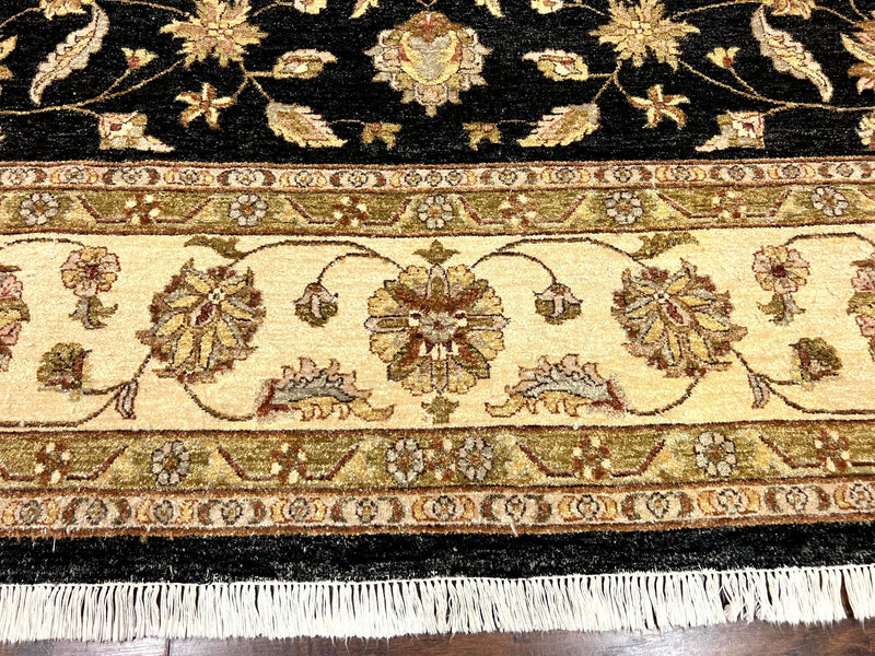 Indo Persian Rug 10x14, Charcoal and Beige, Floral Allover, Handmade Vintage Wool Carpet by Jewel Rugs