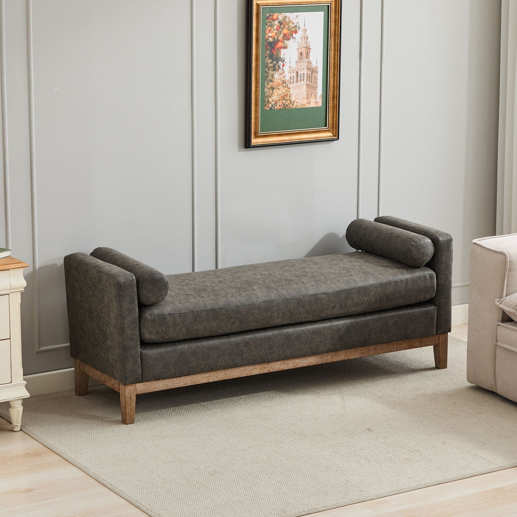 Elegant Upholstered Bench Daybed Ottoman With Bolster Pillows by HouseOfZazla