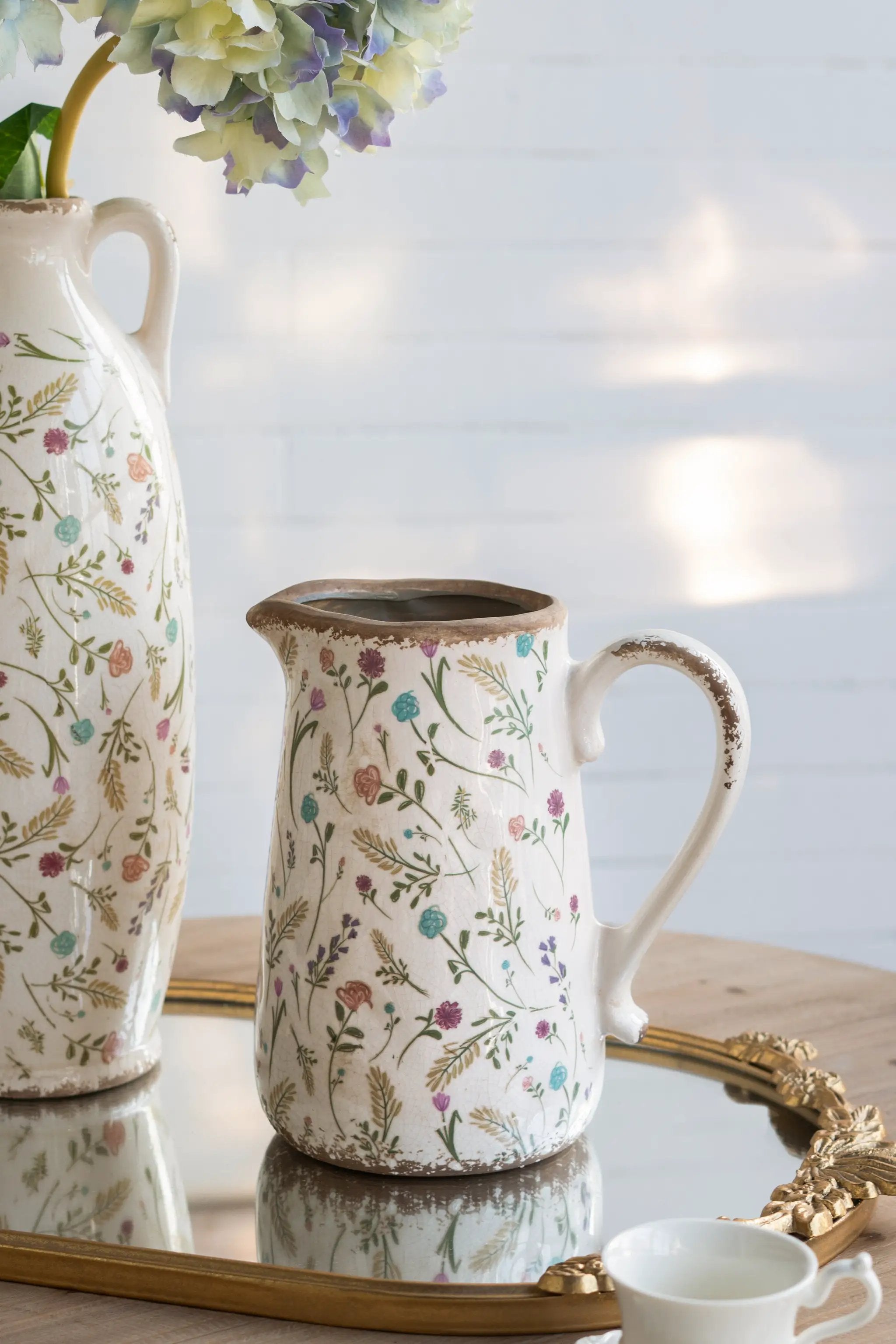8.1x5.7x9.1" Round Ceramic Pitcher Vase with Multi-Colored Floral Motifs by HouseOfZazla