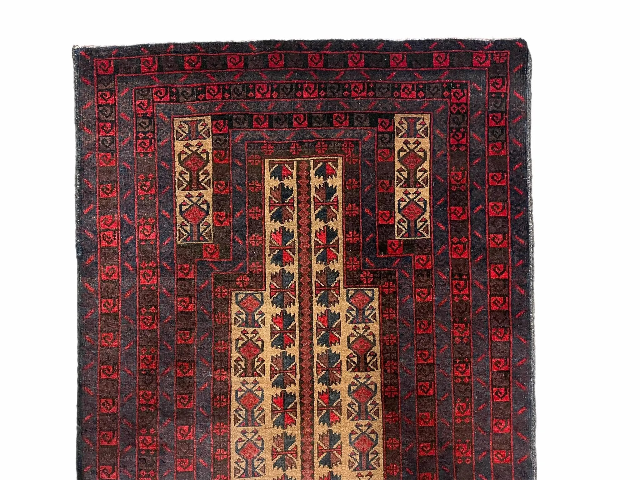 3 X 3.5 New Vintage Handmade Wool Rug Tribal Turkoman Balouch Red Prayer Rug by Jewel Rugs